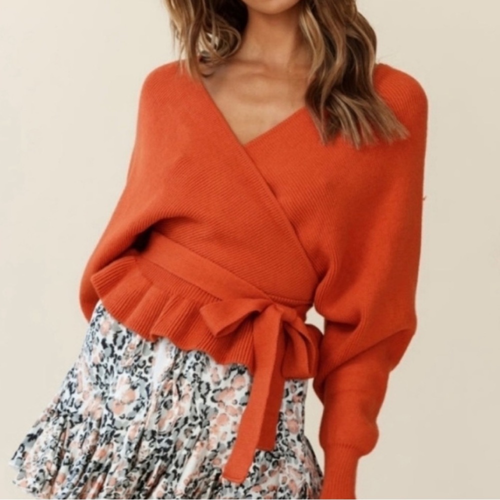 Chic Wrap V-Neck Sweater - Orange